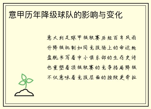 意甲历年降级球队的影响与变化