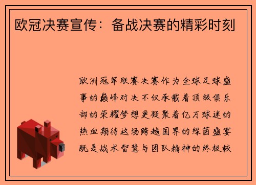 欧冠决赛宣传：备战决赛的精彩时刻